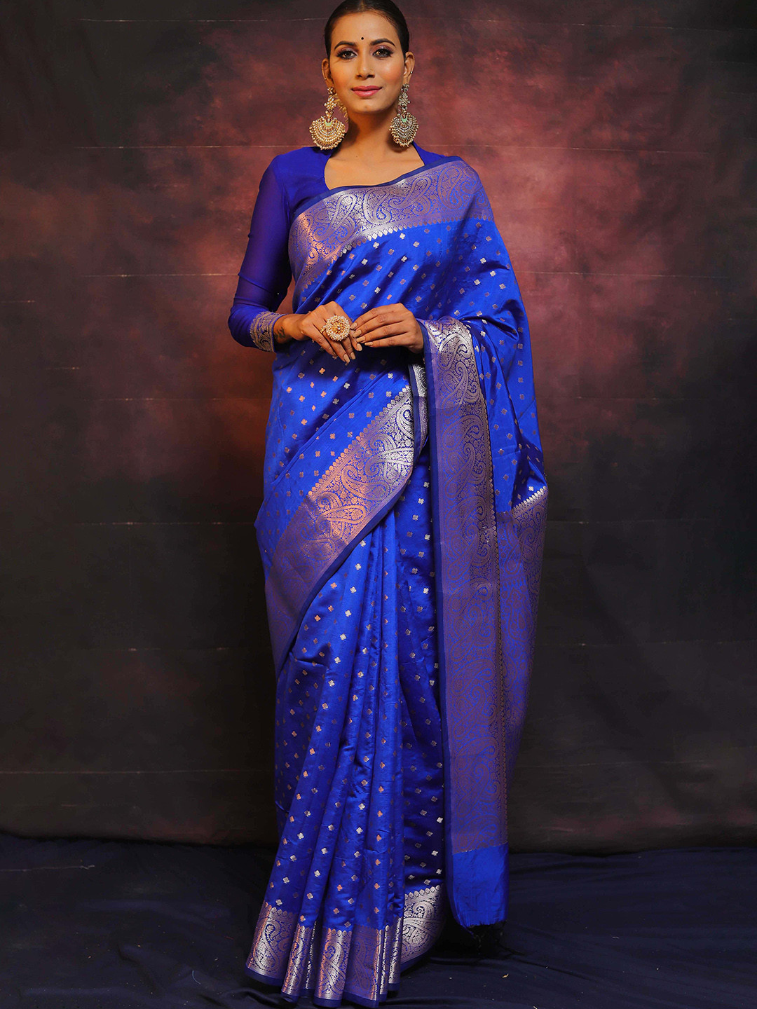

PAVANPUTRA FAB Ethnic Motifs Woven Design Zari Banarasi Saree, Blue