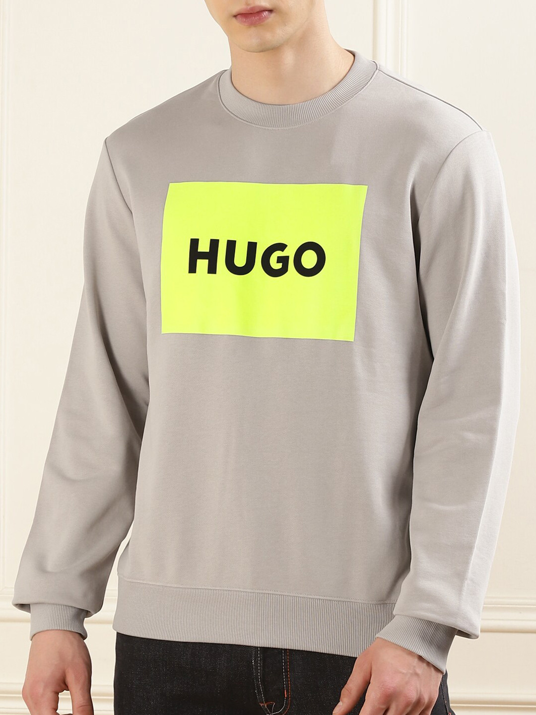 

HUGO Typography Printed Cotton Round Neck Long Sleeves Pullover Sweatshirt, Grey