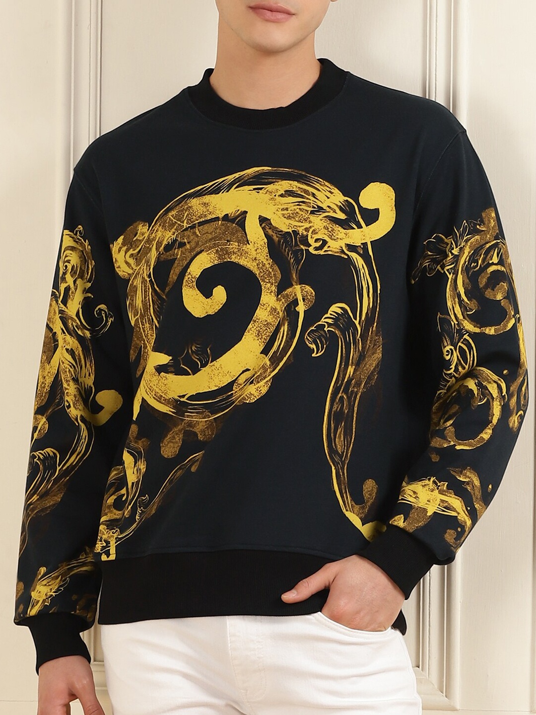 

Versace Jeans Couture Floral Printed Pure Cotton Sweatshirt, Black