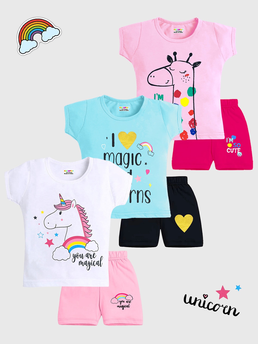 

KUCHIPOO Girls Printed T-shirt With Shorts, Pink
