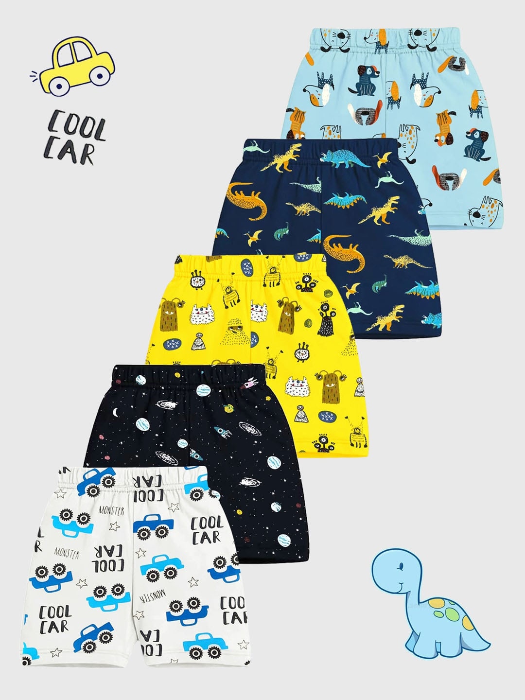 

KUCHIPOO Kids Pack Of 5 Printed Cotton Shorts, Navy blue