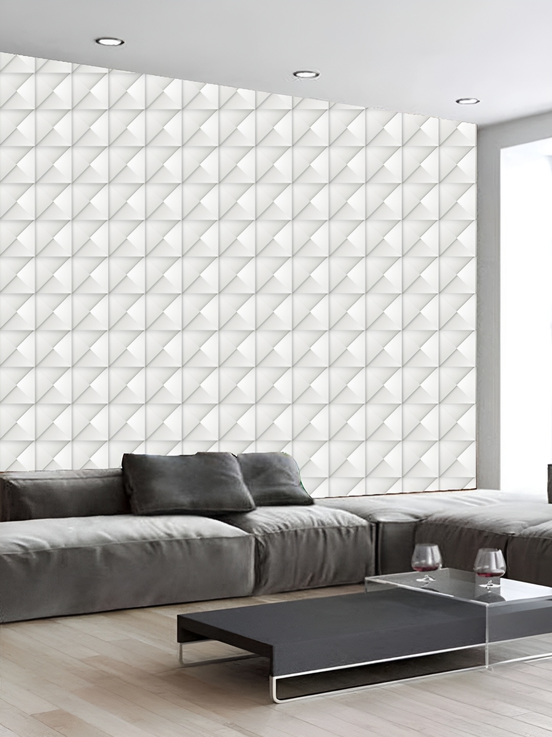 

KSHIRSA White Geometric Printed Self Adhesive 3D Wall Stickers