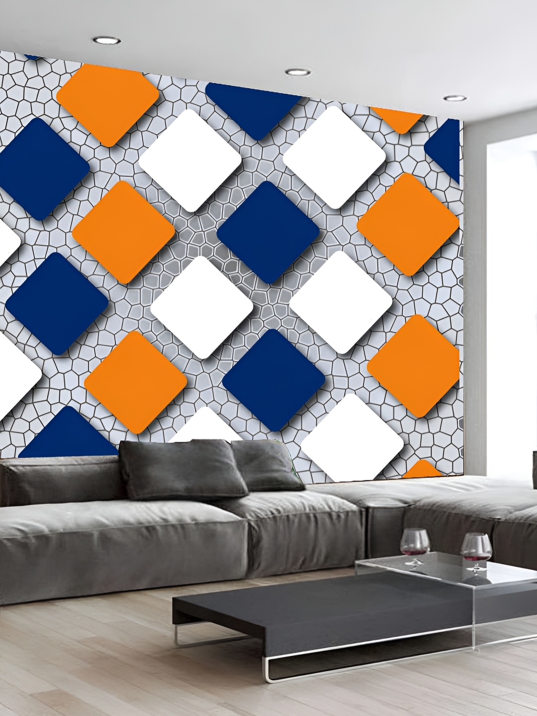 

KSHIRSA Blue & White Abstract Self Adhesive 3D Wall Sticker