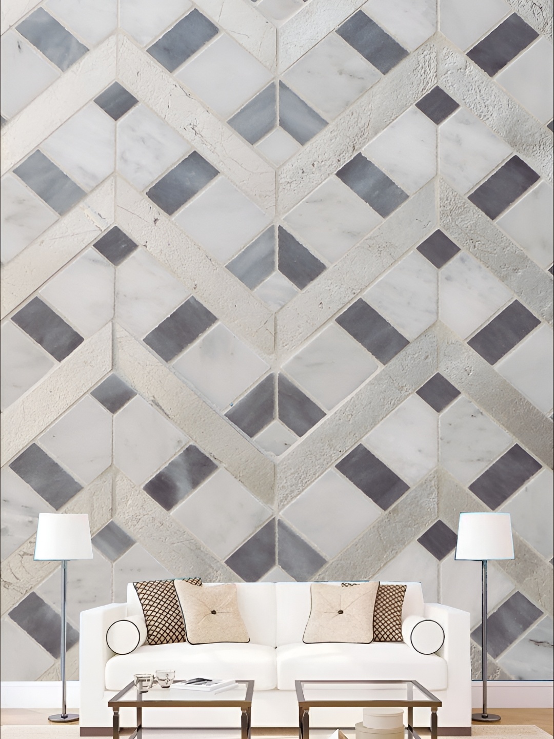 

KSHIRSA Grey & Off-White Printed Self-Adhesive Wall Stickers