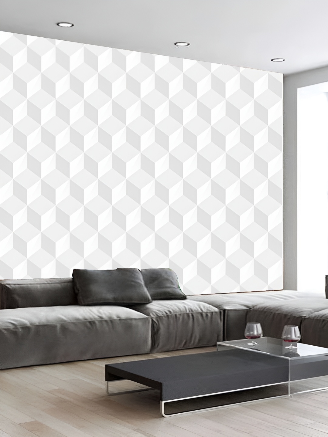 

KSHIRSA White Printed Self Adhesive 3D Wall Stickers, Grey