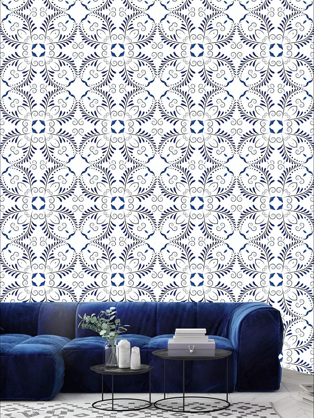 

KSHIRSA White & Blue Printed Self Adhesive 3D Wall Stickers