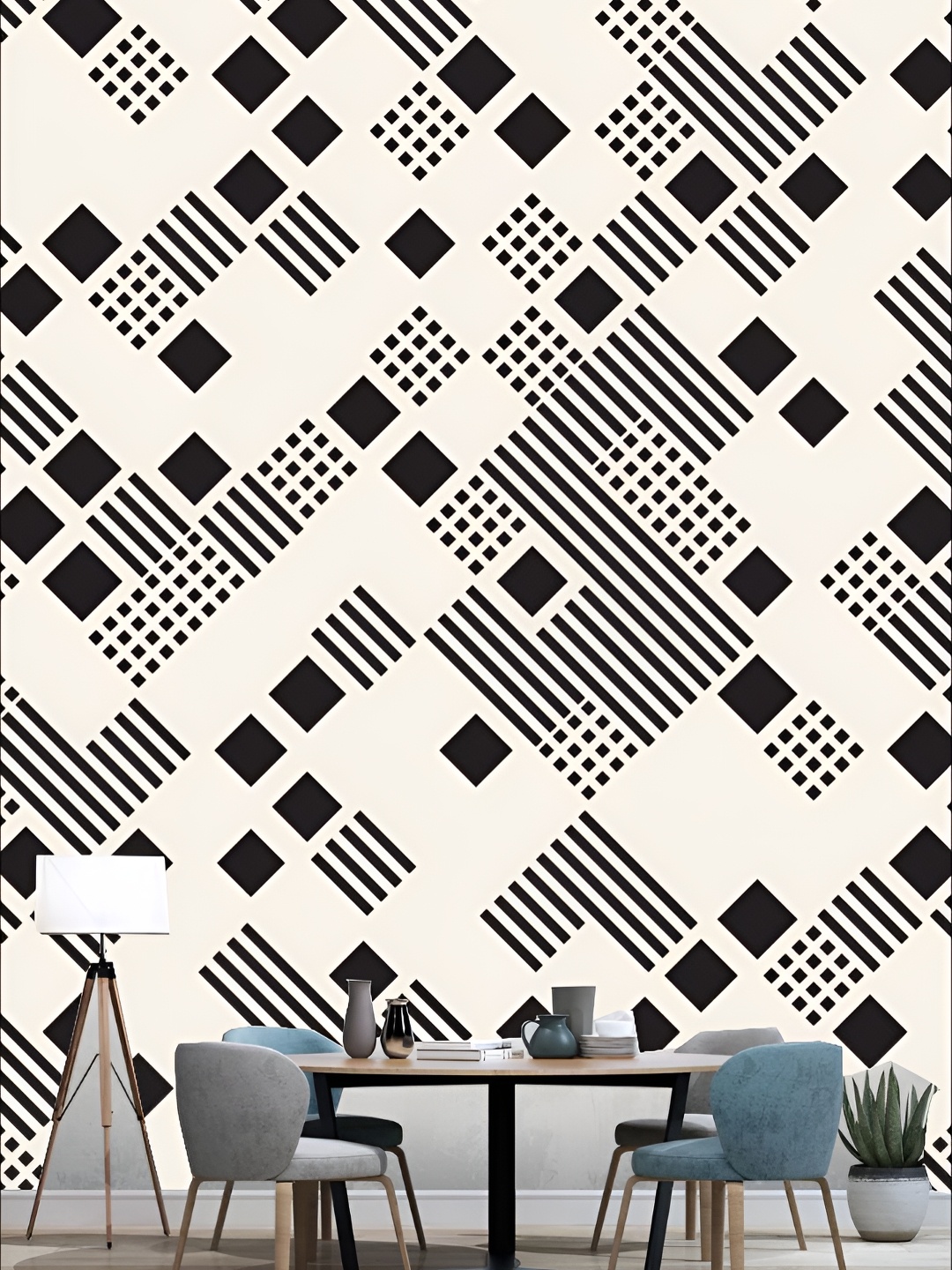 

KSHIRSA Black & White Abstract Printed Self Adhesive 3D Wall Stickers