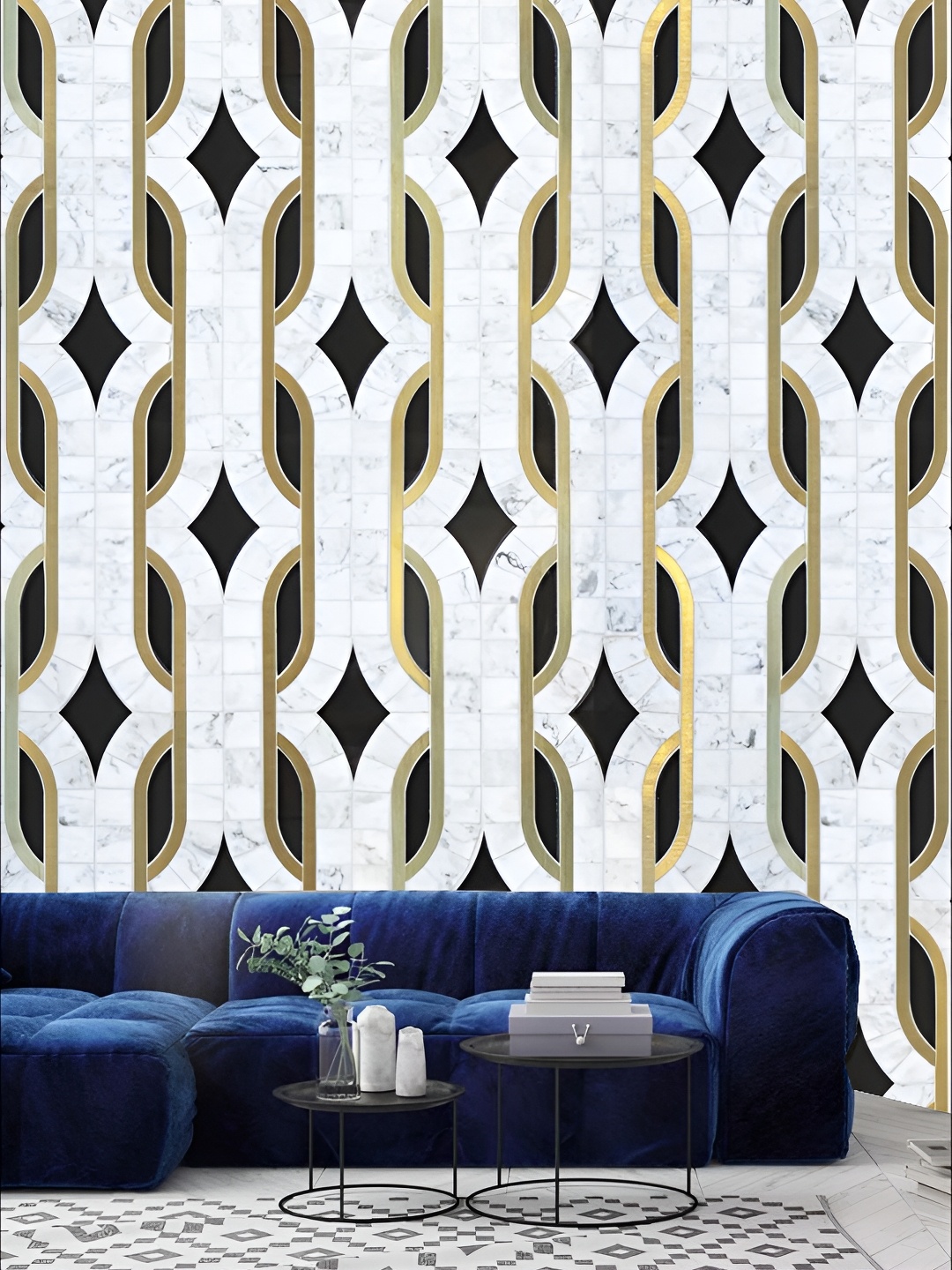 

KSHIRSA White & Black Geometric Printed 3D Self Adhesive Wallpaper