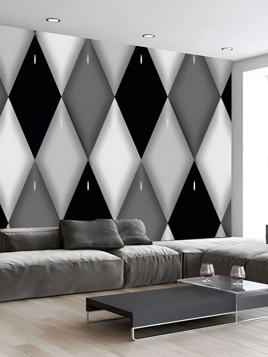 

KSHIRSA White & Black Geometric Printed 3D Self Adhesive Wall Sticker