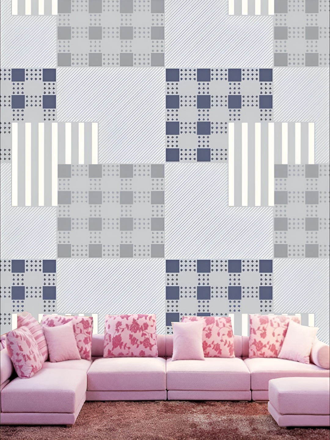 

KSHIRSA Grey & Blue Geometric Printed 3D Self Adhesive Wallpaper