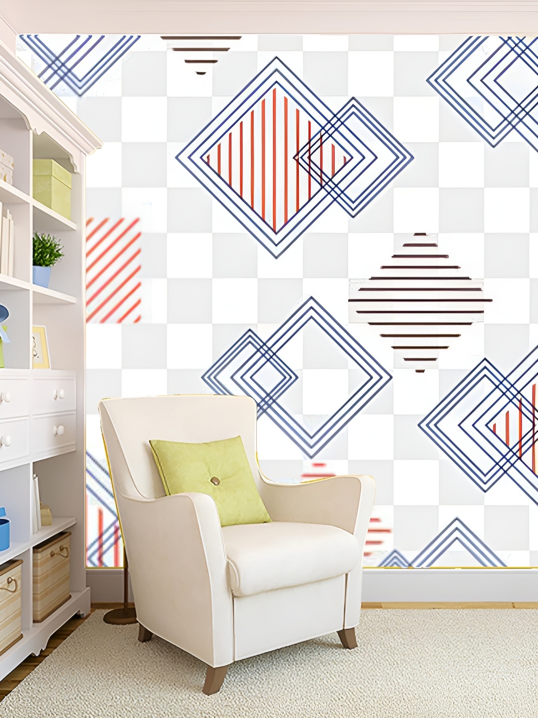 

KSHIRSA White & Blue Geometric Printed 3D Self Adhesive Wallpaper