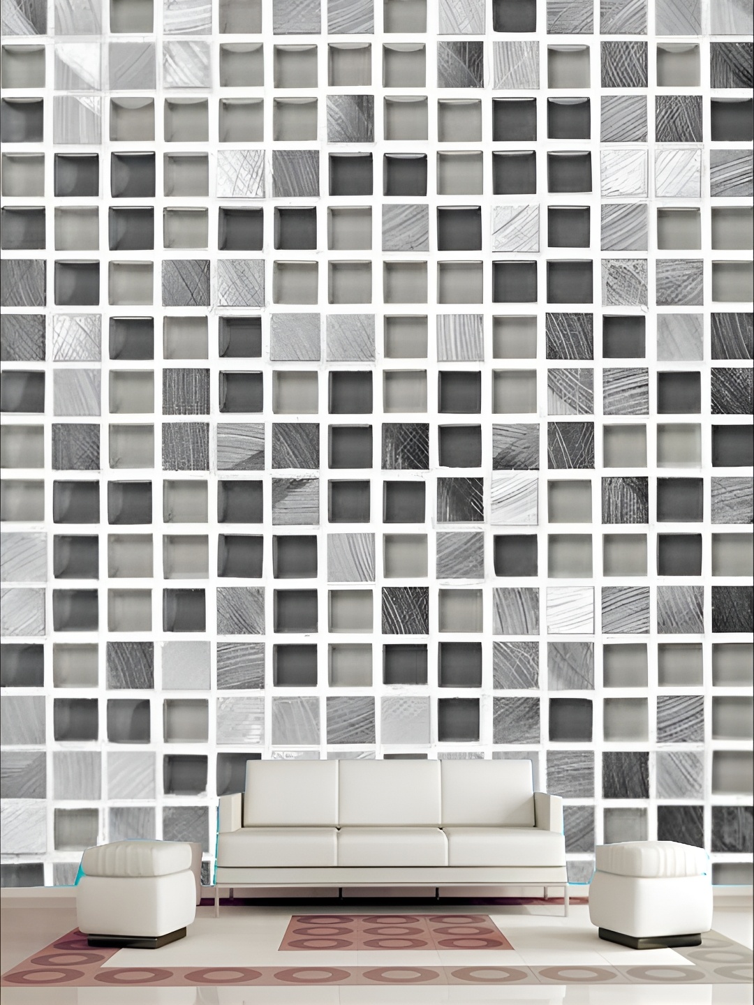 

KSHIRSA White & Grey Geometric Printed 3D Self Adhesive Wallpaper