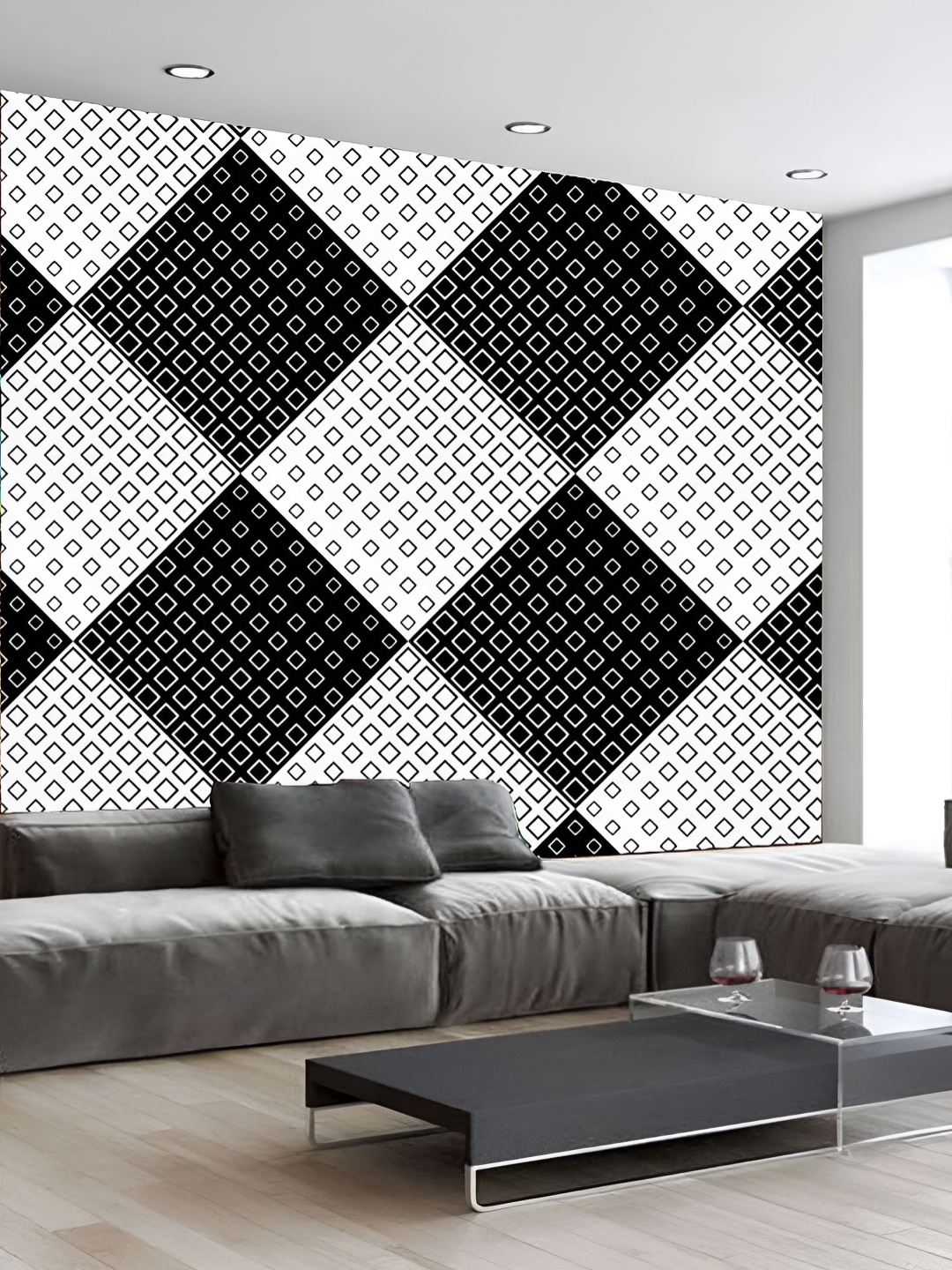 

KSHIRSA White & Black Geometric Printed 3D Self Adhesive Wallpaper