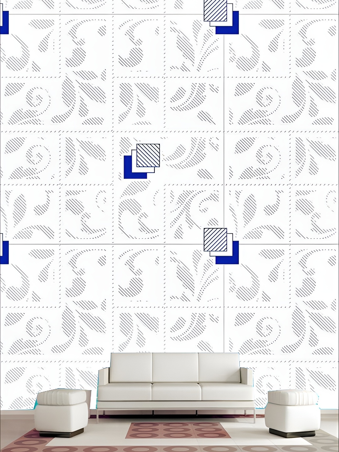 

KSHIRSA White & Blue Abstract Printed Self Adhesive 3D Wall Sticker