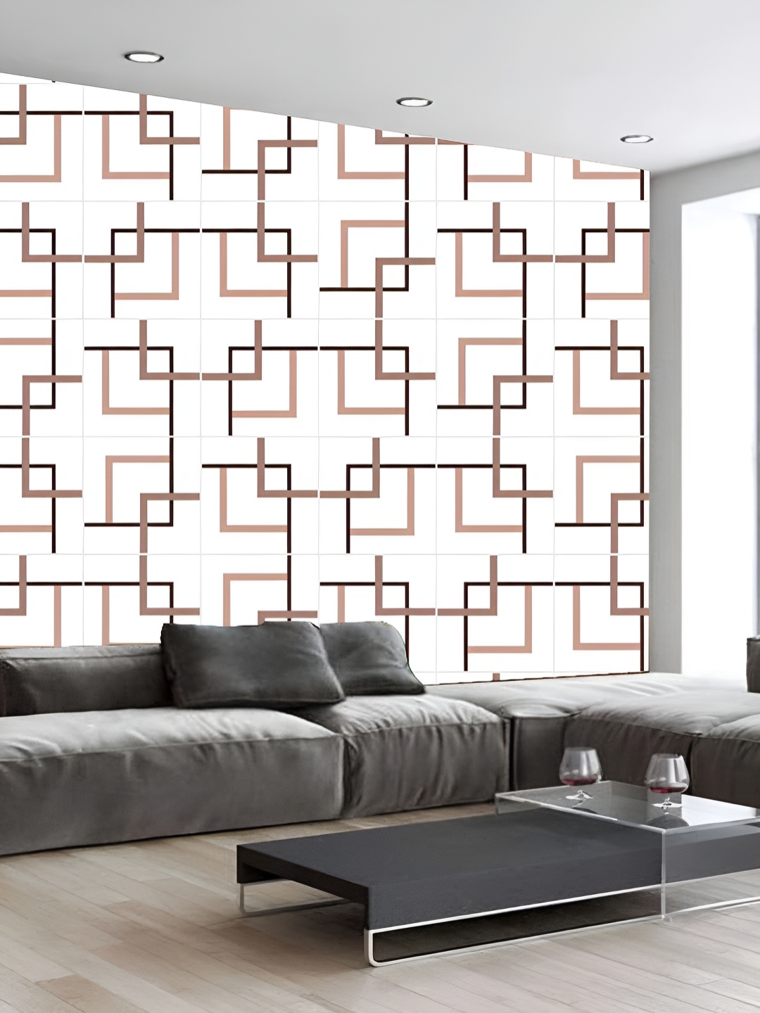 

KSHIRSA Cream-coloured & White Abstract Printed Self Adhesive 3D Wall Sticker