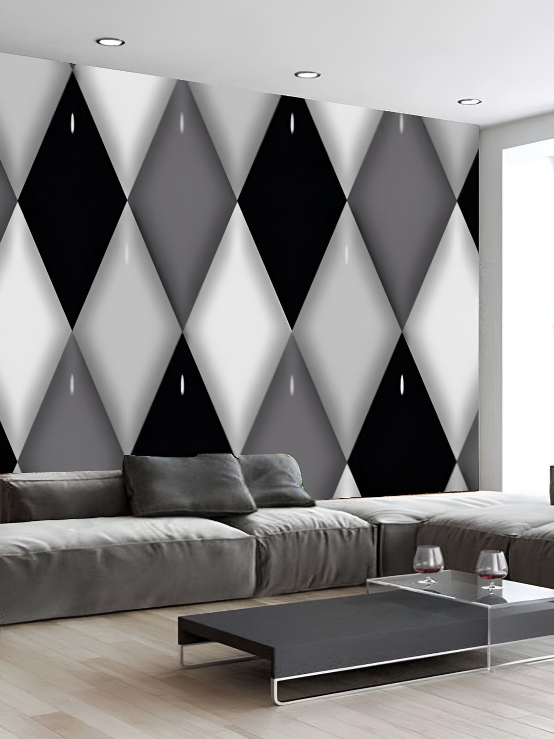 

KSHIRSA White & Black Geometric Printed 3D Self Adhesive Wallpaper