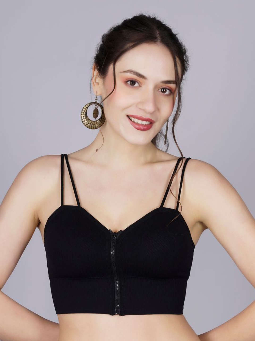 

Fabme Shoulder Straps Bralette Crop Top, Black