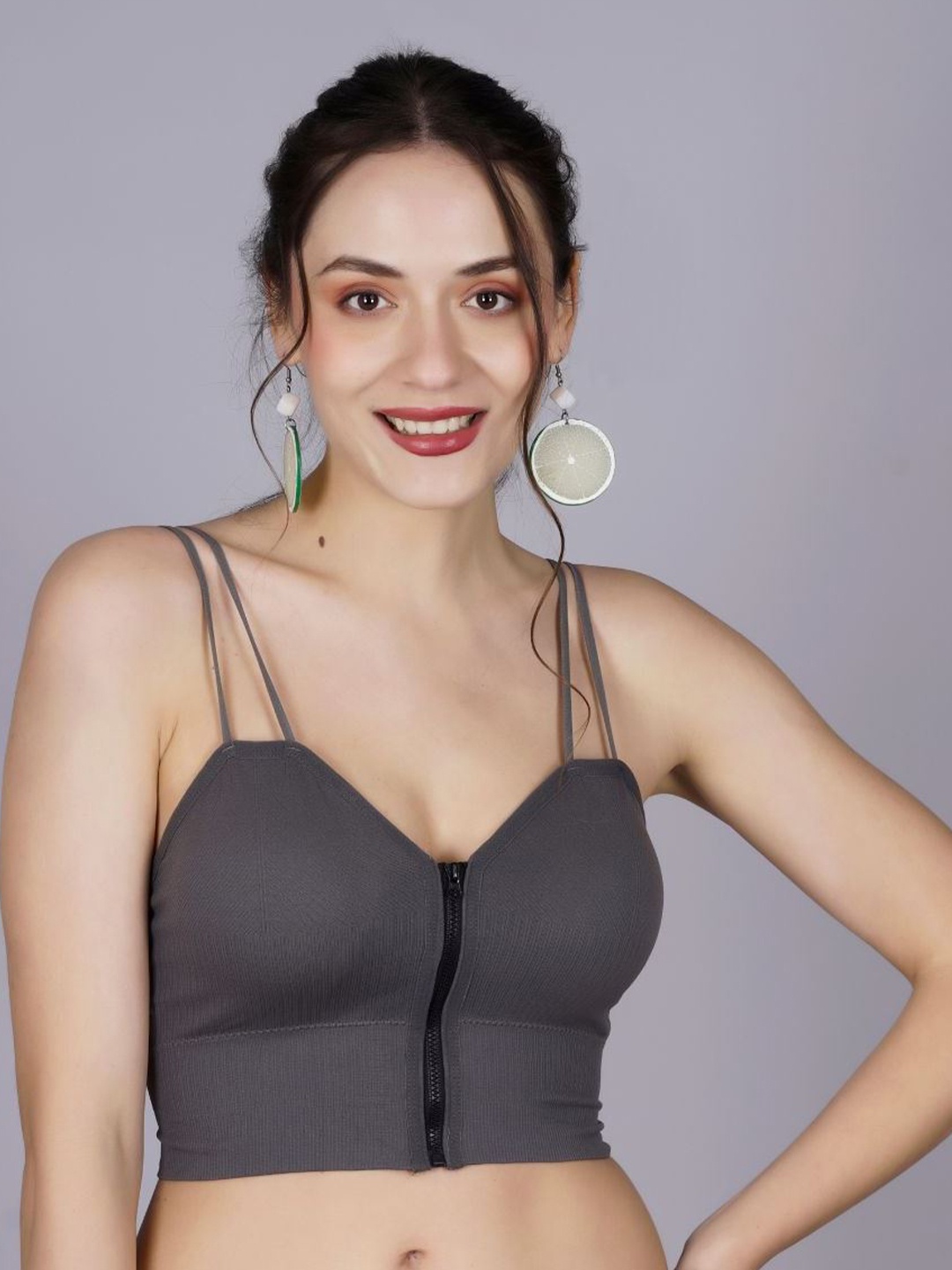 

Fabme Shoulder Straps Bralette Crop Top, Grey