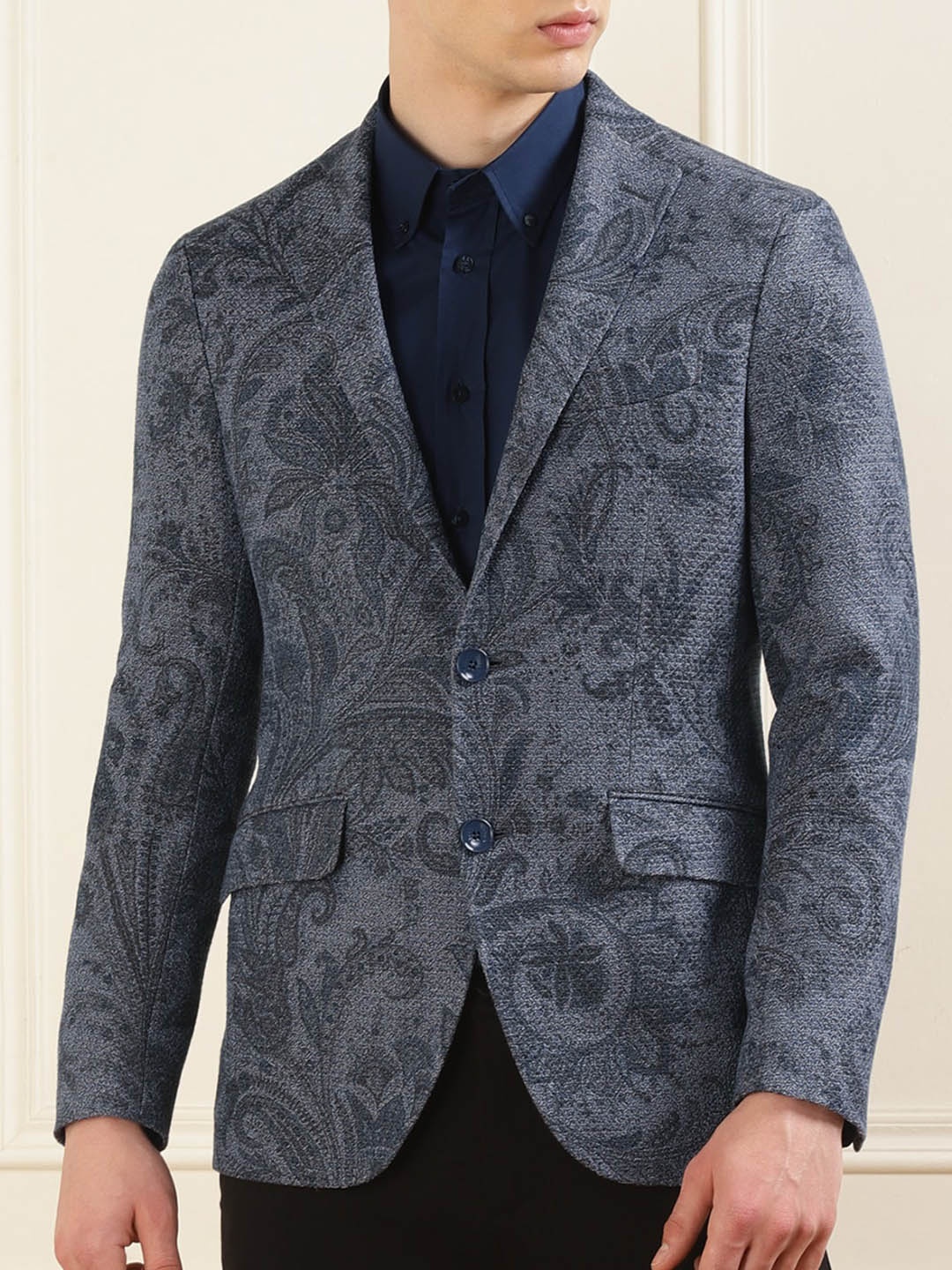

ETRO Printed Pure Cotton Blazers, Navy blue