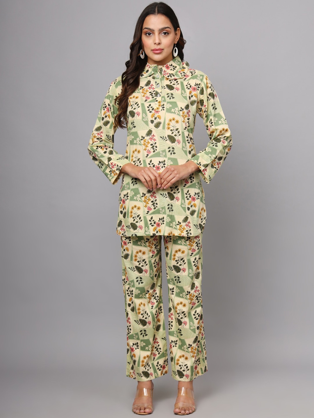 

VINISHAA KLOTHING Printed Top & Trouser Co-Ord Set, Cream