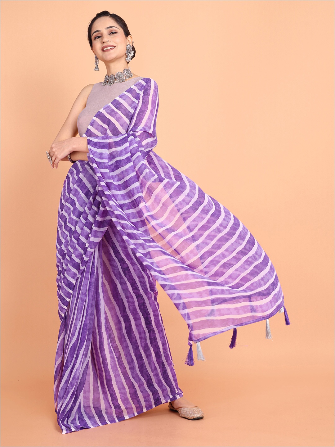 

KAZIA Leheriya Printed Ready to Wear Leheriya Saree, Purple