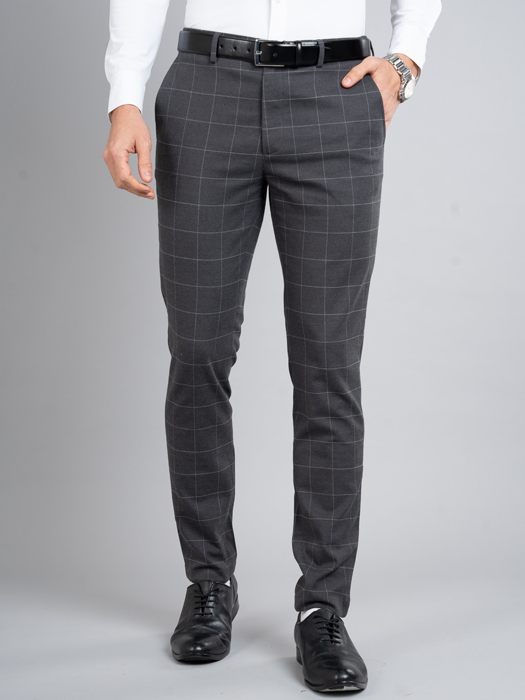 

The Pant Project Men Slim Fit Mid-Rise Wrinkle Free Soft-Stretch-Comfort Formal Trousers, Black