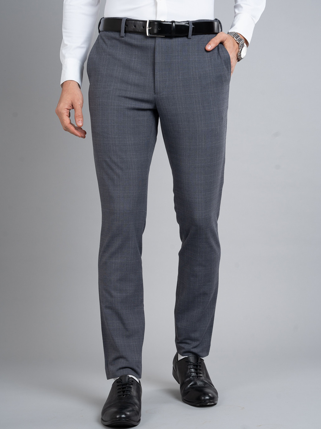 

The Pant Project Men Stylish Slim Fit Checked Soft-Stretch-Comfort Chinos Trousers, Grey