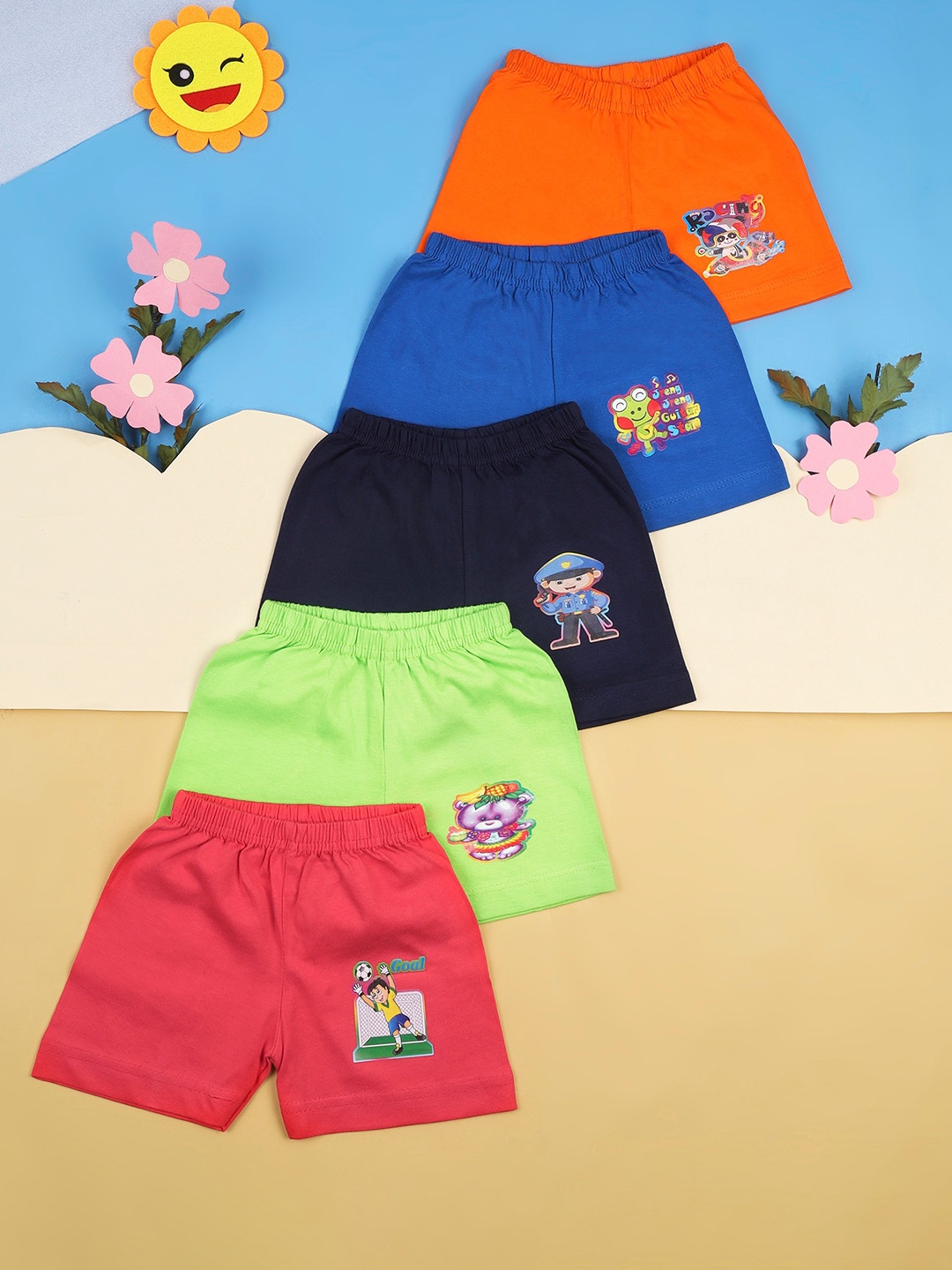 

Baba & Baby Infant Boys Pack of 10 Printed Pure Cotton Shorts, Orange