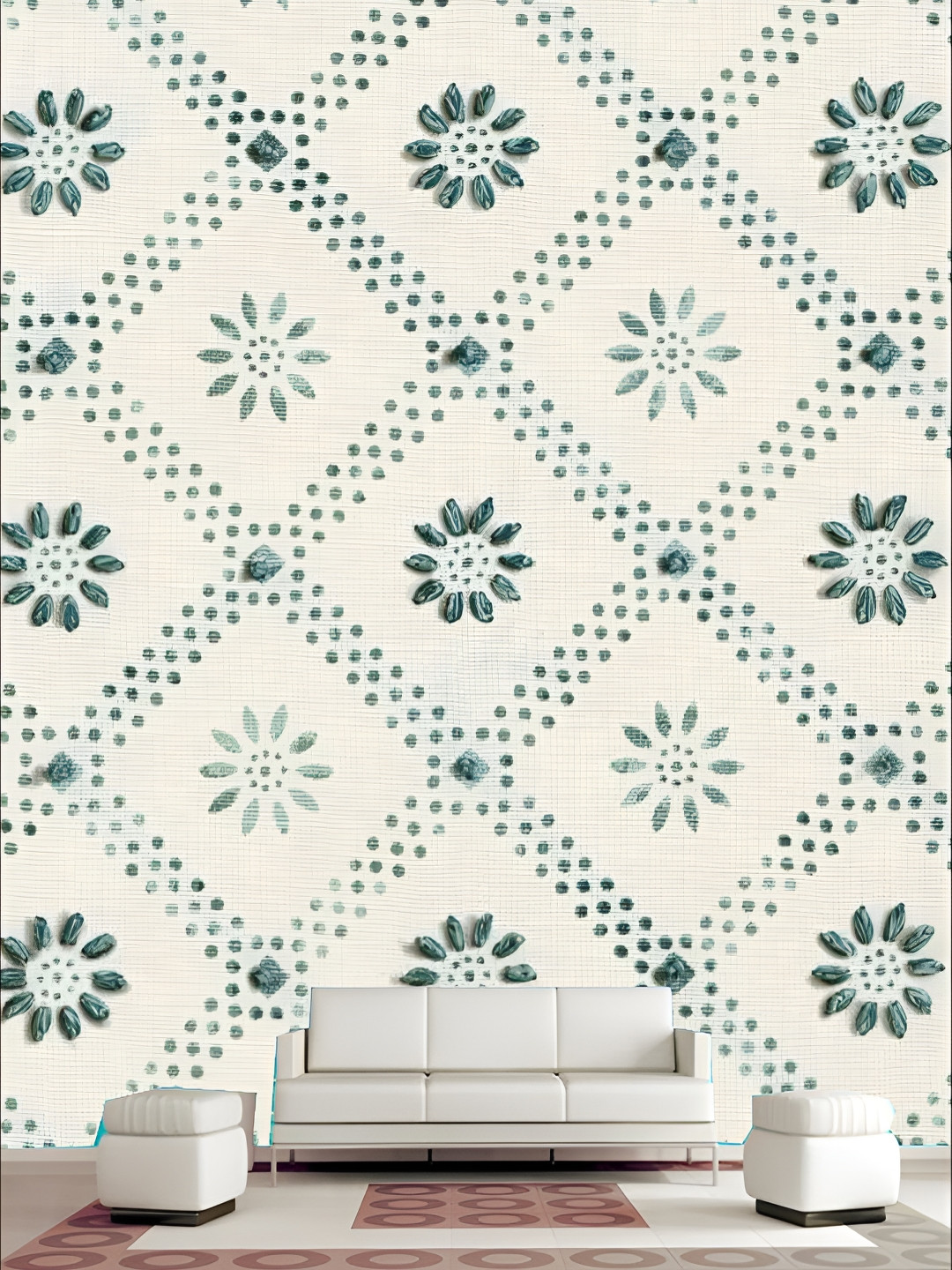 

KSHIRSA Cream-Coloured Abstract Printed Self Adhesive 3D Wall Sticker
