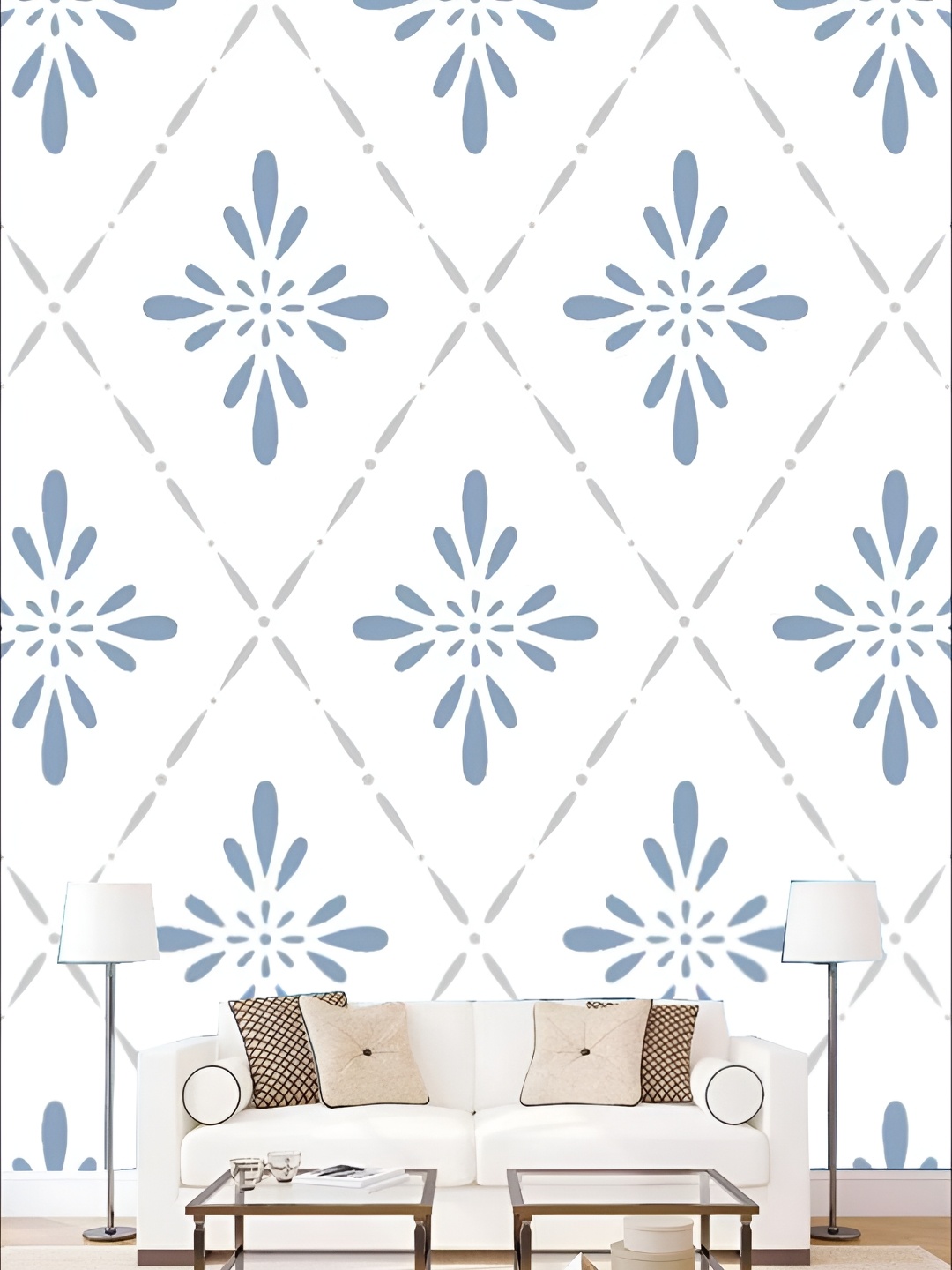 

KSHIRSA White & Blue Floral Printed 3D Self Adhesive Wall Sticker