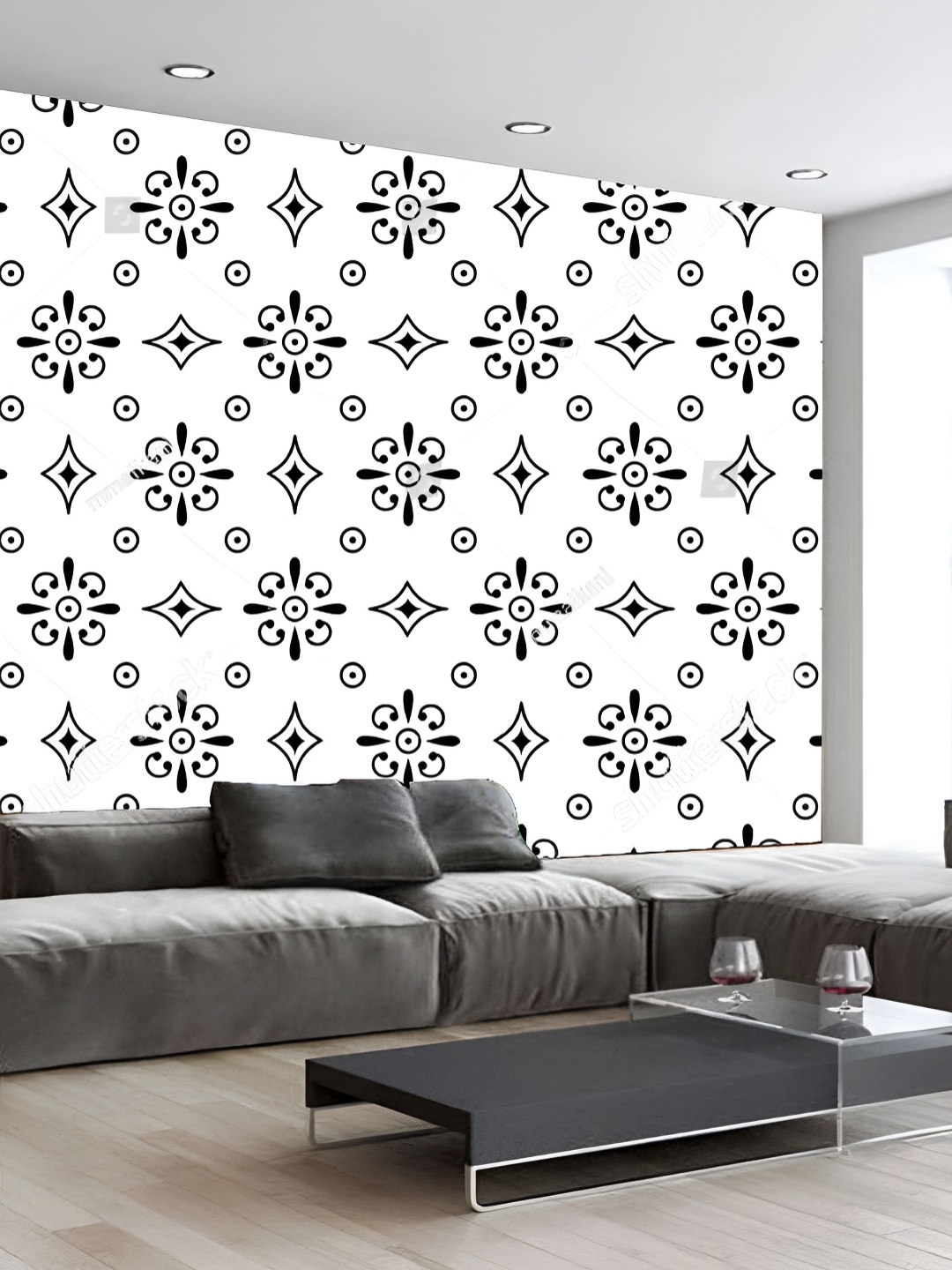 

KSHIRSA White & Black Abstract Self Adhesive 3D Wall Sticker