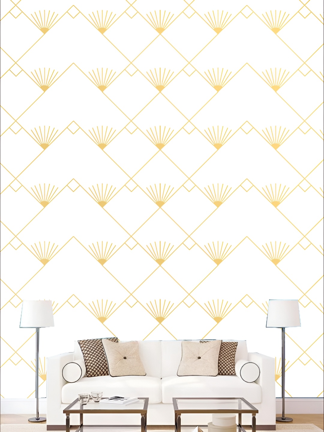 

KSHIRSA White & Yellow Abstract Self Adhesive Wall Sticker