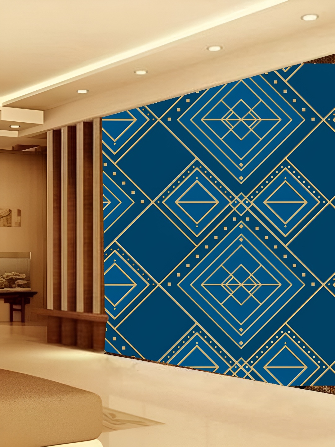 

KSHIRSA Blue & Beige Geometric Printed 3D Self Adhesive Wallpaper