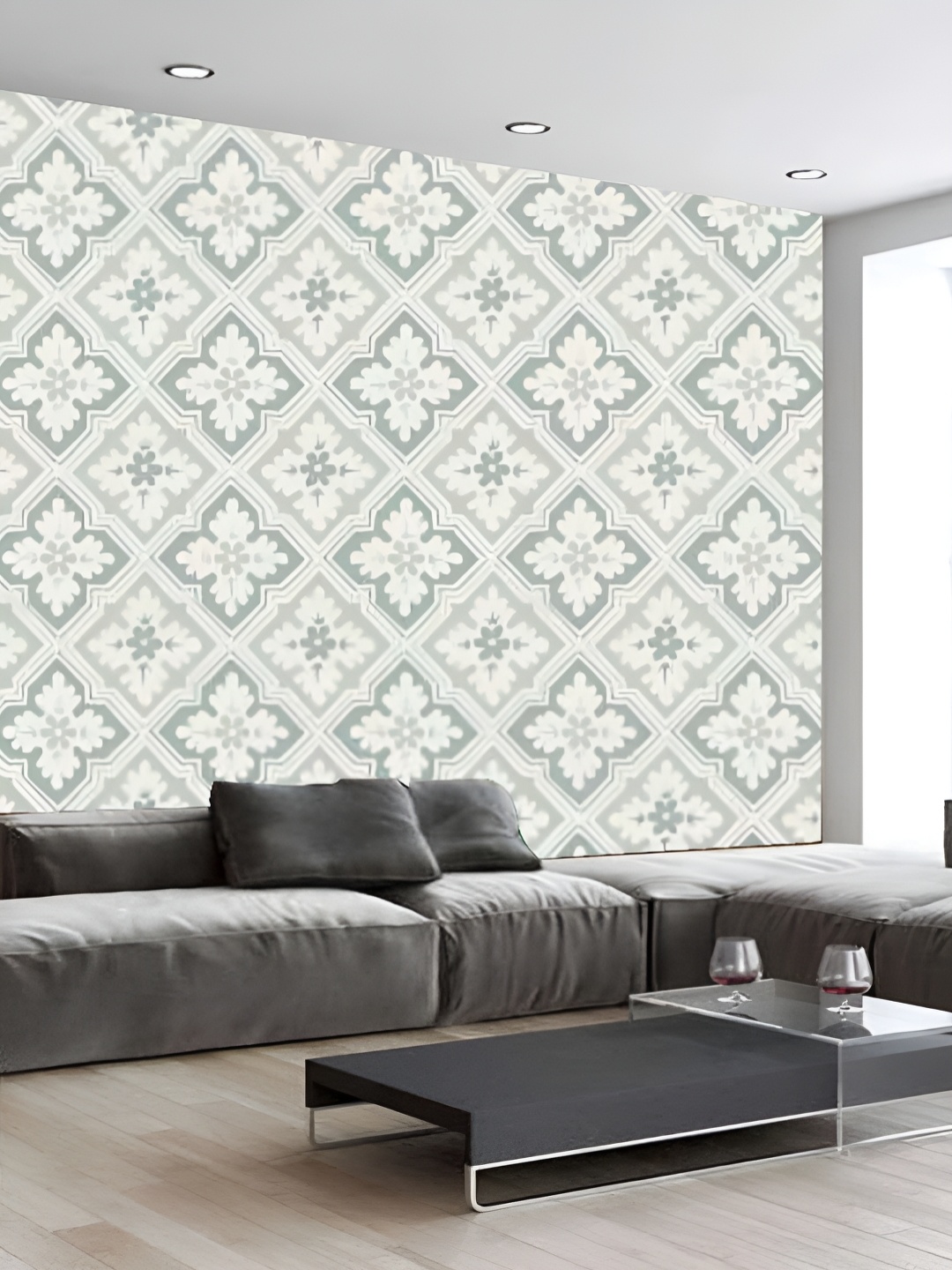 

KSHIRSA White & Green Floral Printed 3D Self Adhesive Wallpaper