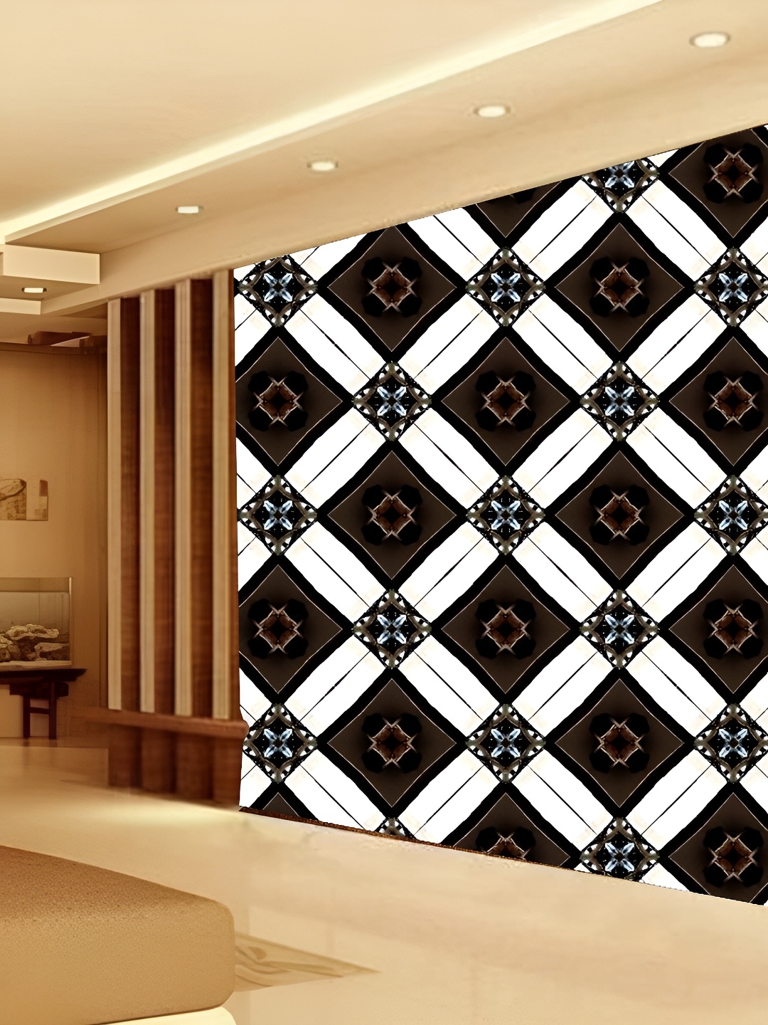 

KSHIRSA White & Black Geometric Printed 3D Self Adhesive Wallpaper