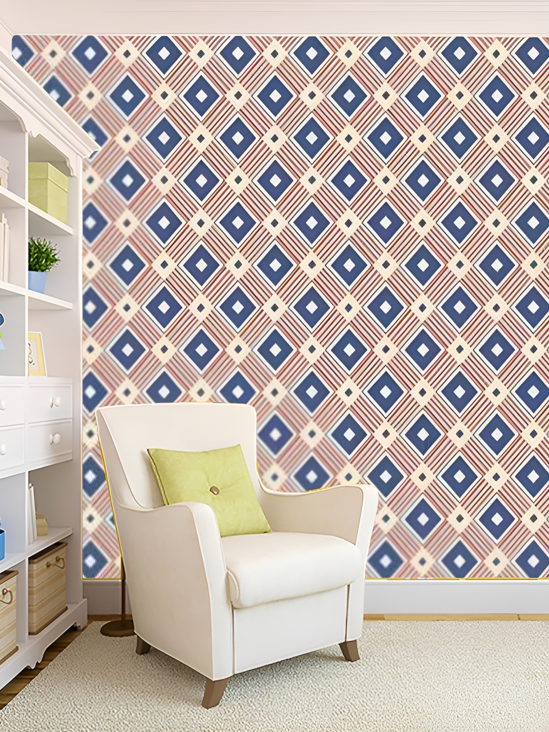 

KSHIRSA Blue & Red Geometric Printed 3D Self Adhesive Wallpaper