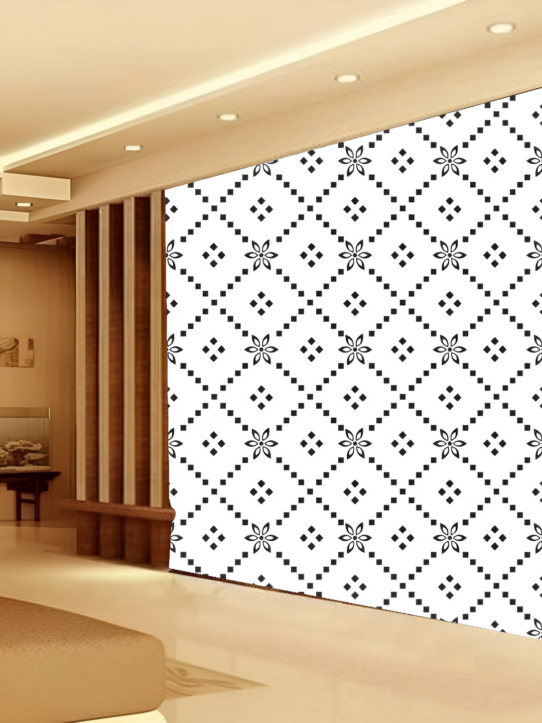 

KSHIRSA White & Black Geometric Printed 3D Self Adhesive Wallpaper