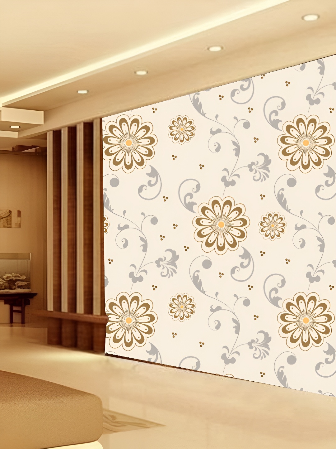 

KSHIRSA White & Beige Floral Printed 3D Self Adhesive Wallpaper