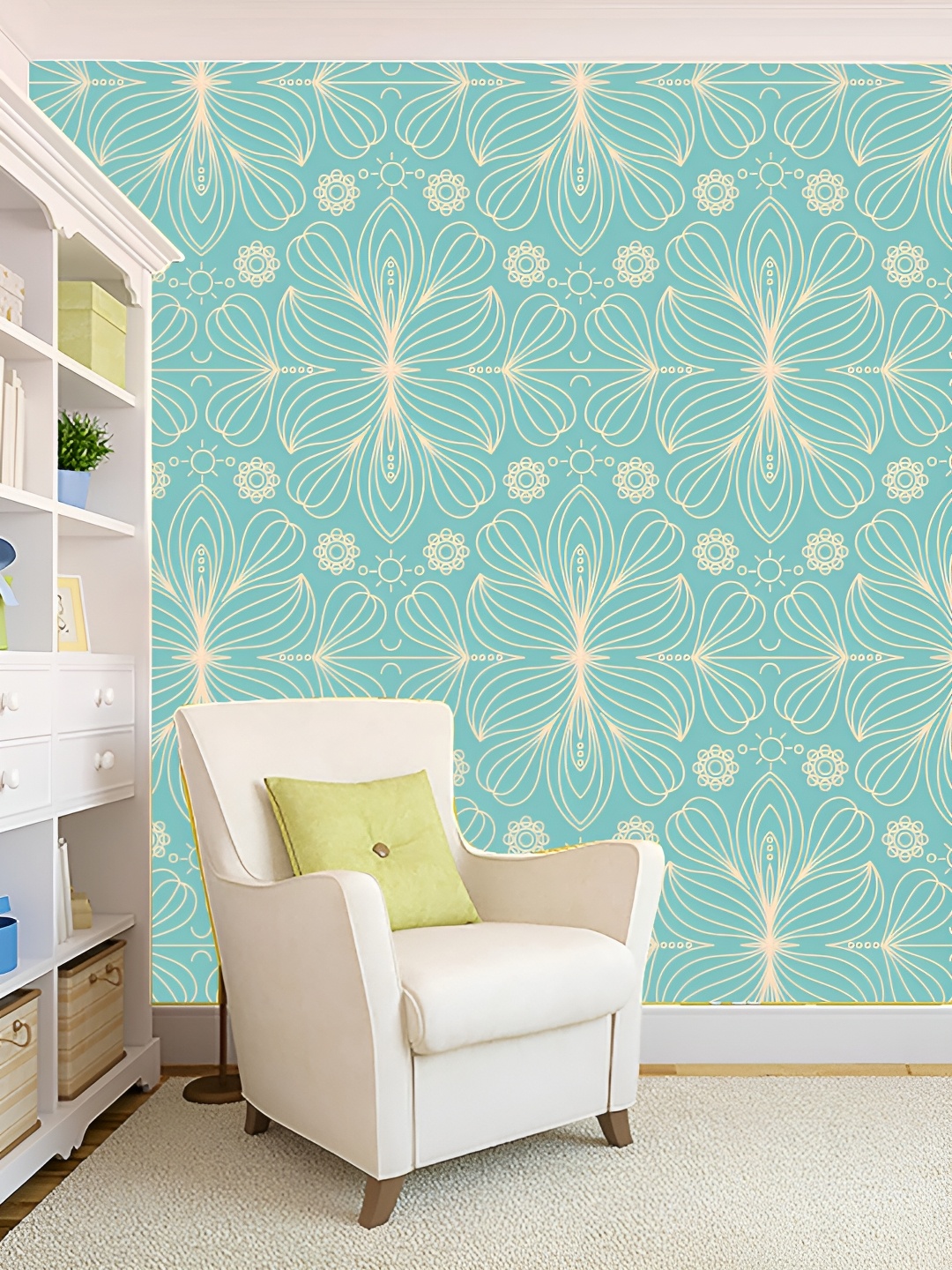 

KSHIRSA White & Blue Floral Printed 3D Self Adhesive Wallpaper