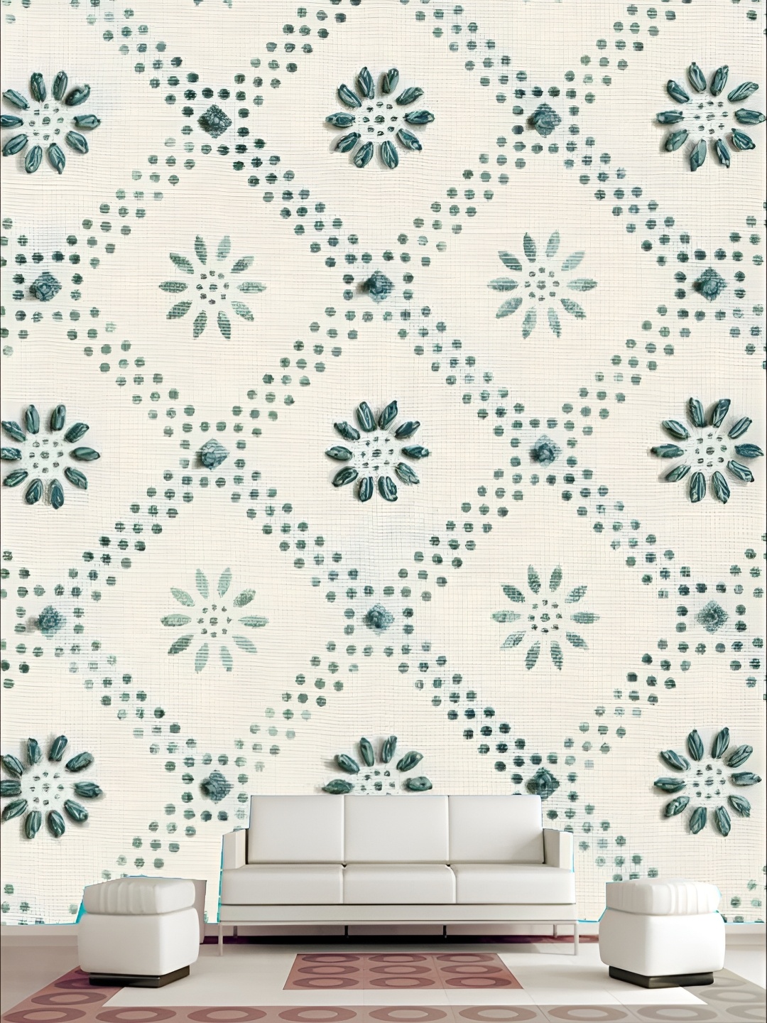 

KSHIRSA White & Blue Floral Printed 3D Self Adhesive Wall Sticker