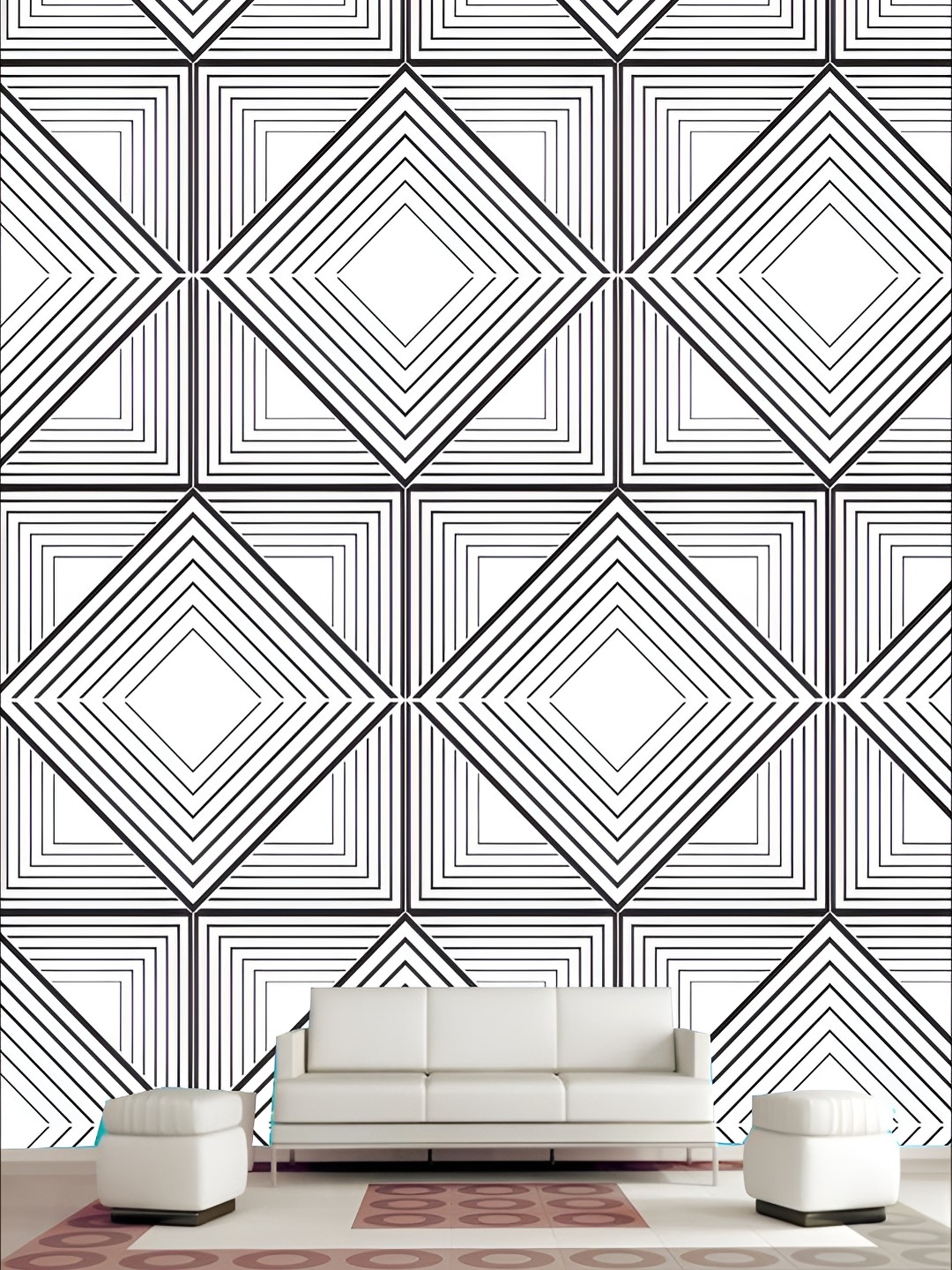 

KSHIRSA White & Black Geometric Printed 3D Self Adhesive Wall Sticker