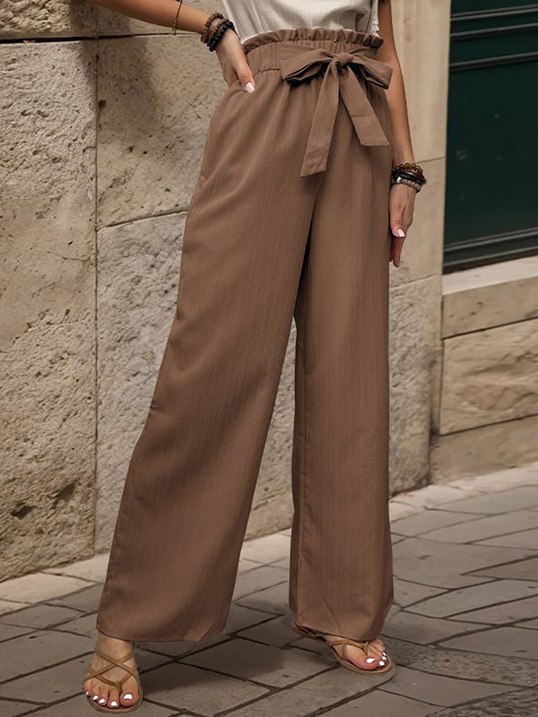 

StyleCast x Revolte Women Loose Fit High-Rise Easy Wash Parallel Trousers, Brown