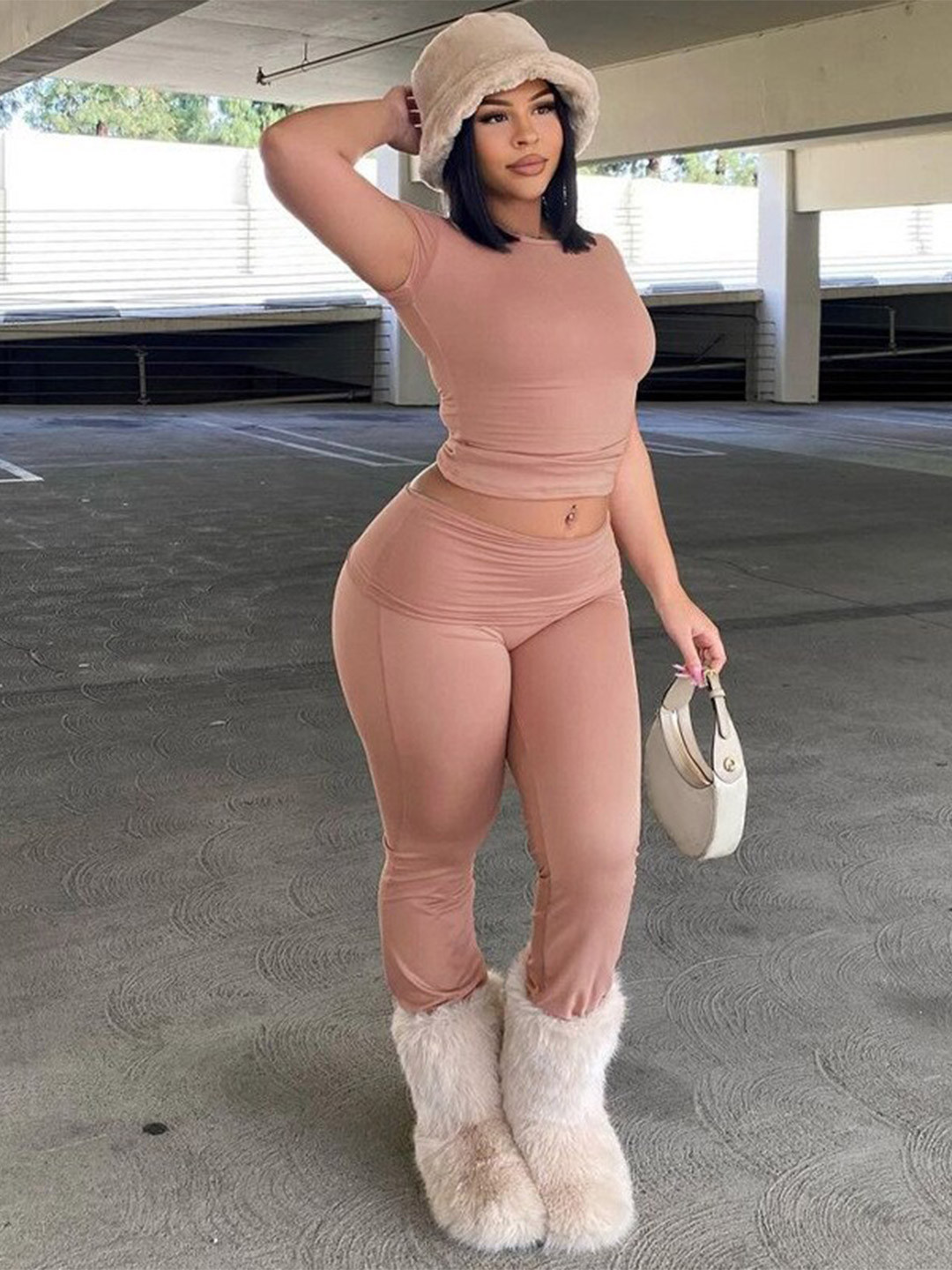 

StyleCast x Revolte High Neck Top With Leggings Co-Ords, Pink