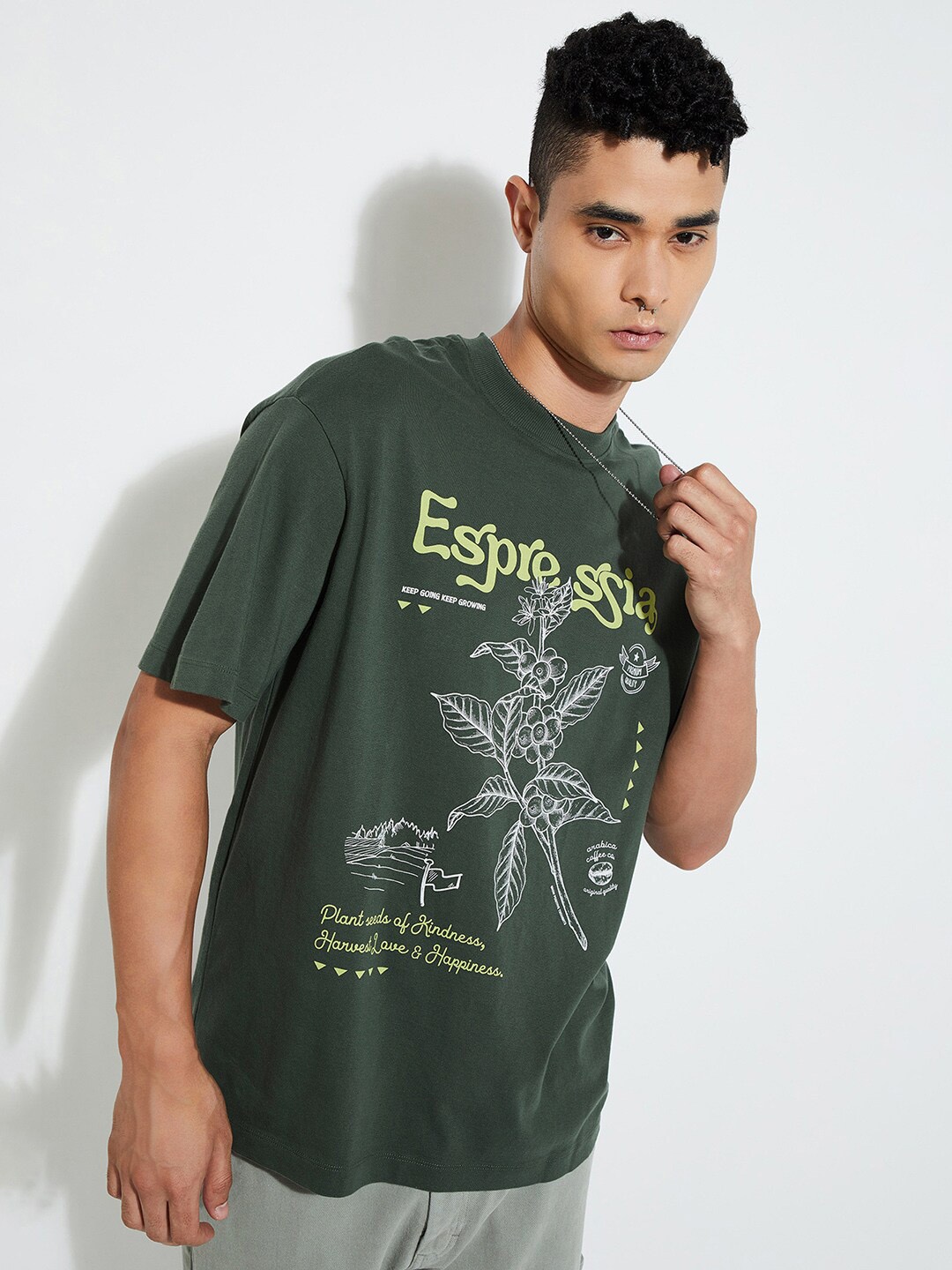 

max URB_N Men Oversized Graphic Printed T-shirt, Olive