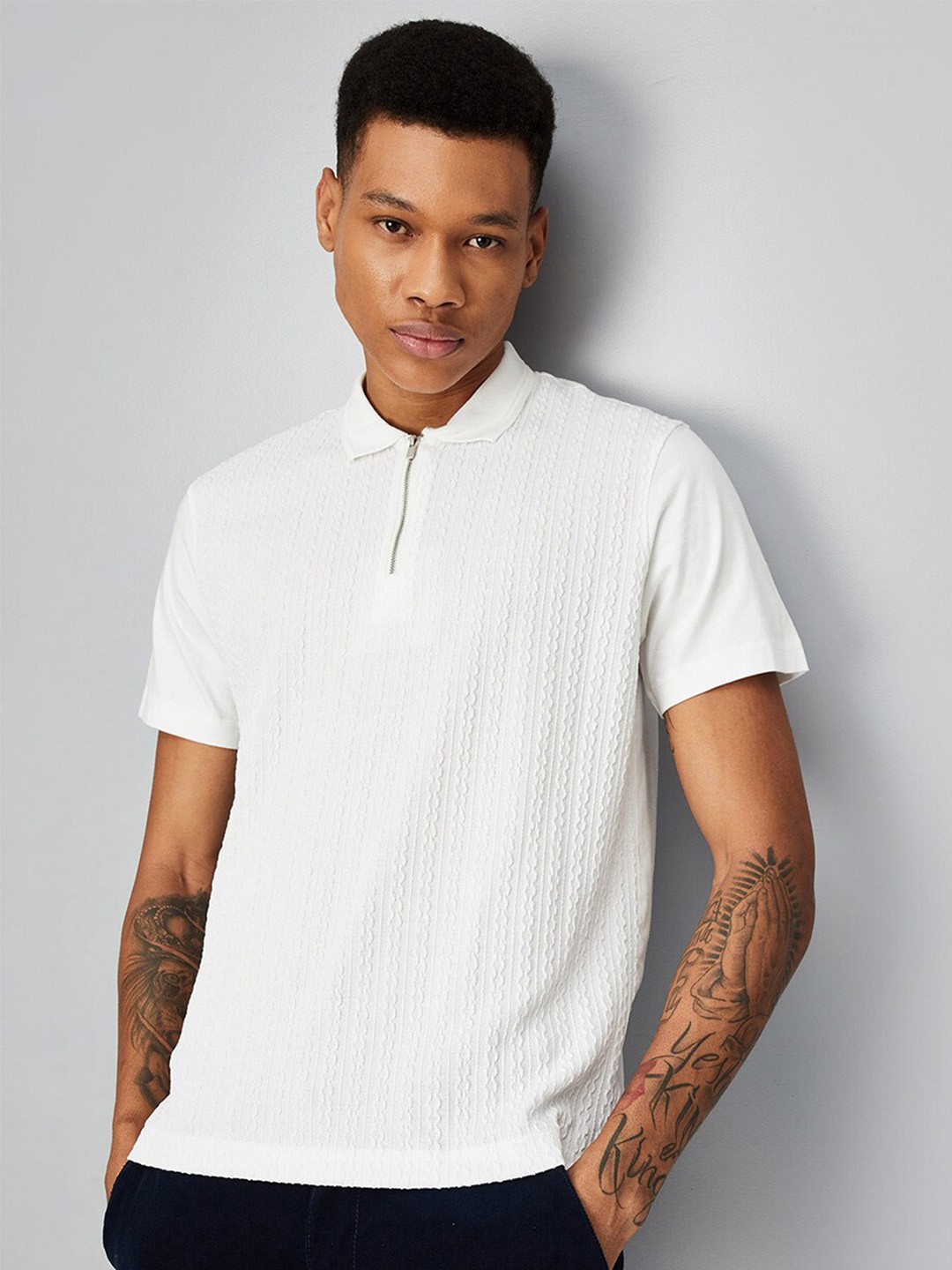 

max Polo Collar Short Sleeves Cotton T-shirt, White
