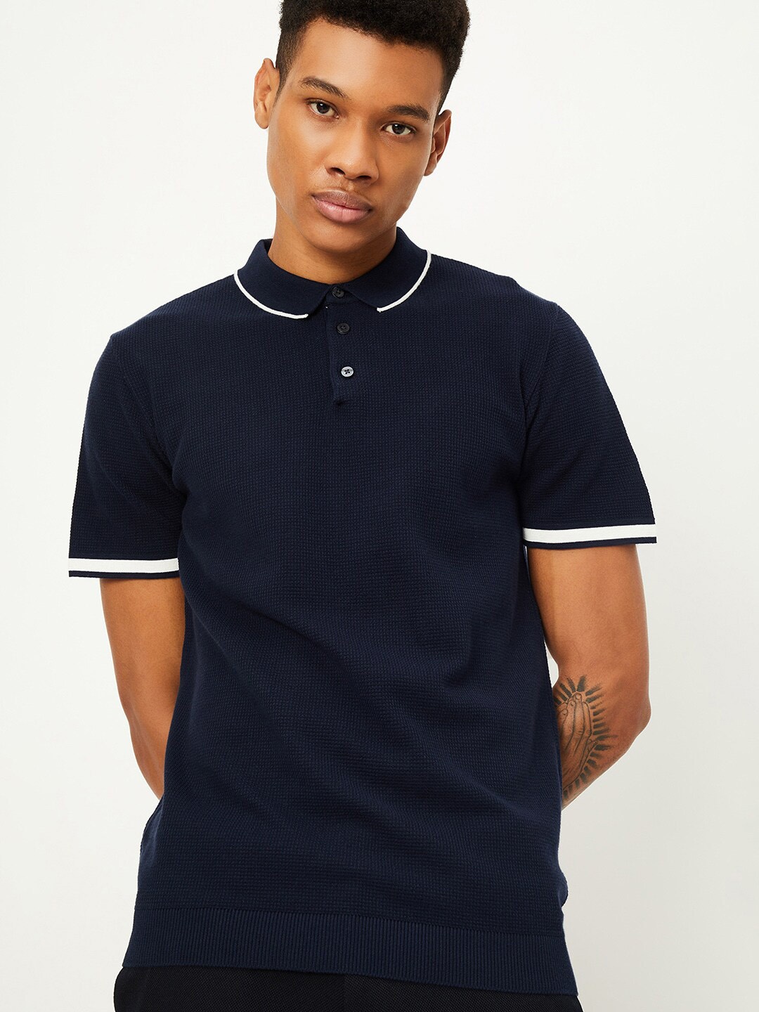 

max Polo Collar Short Sleeves Cotton T-shirt, Navy blue