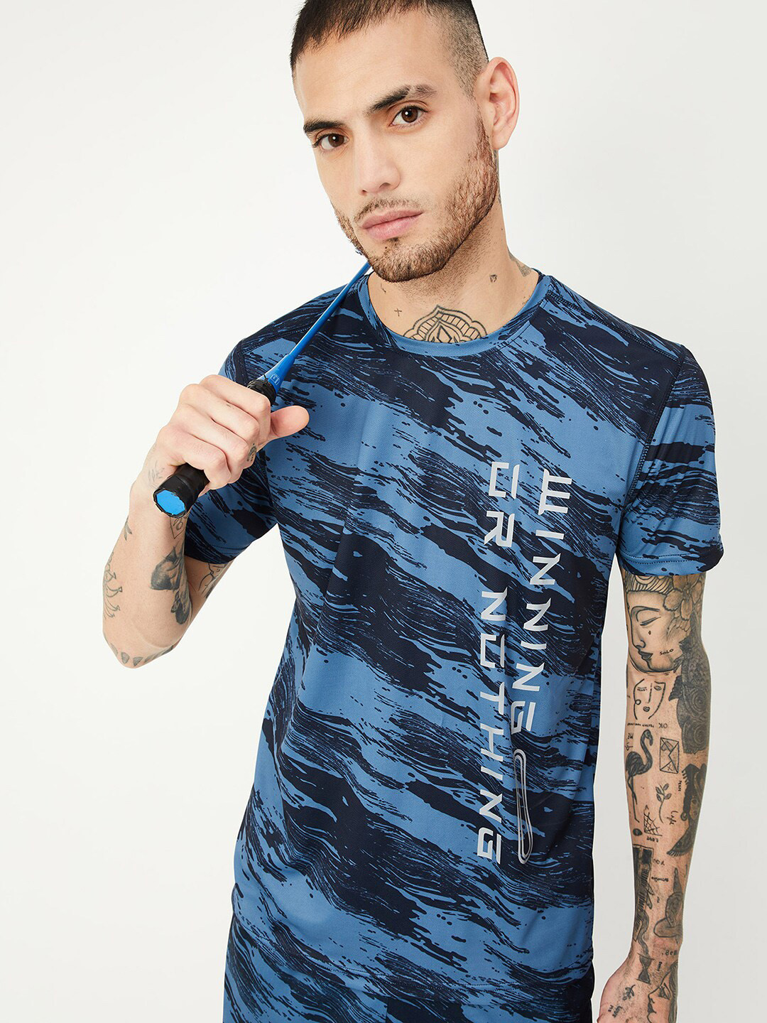 

max Abstract Printed Round Neck Short Sleeves Sports T-shirt, Blue