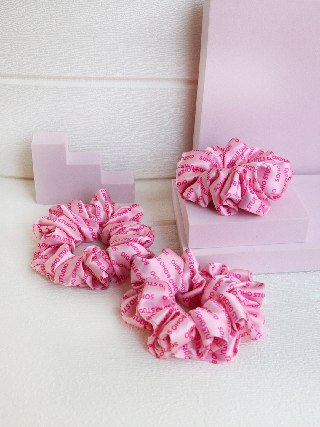 

Soho Boho Studio Set of 3 Ponytail Holders, Pink