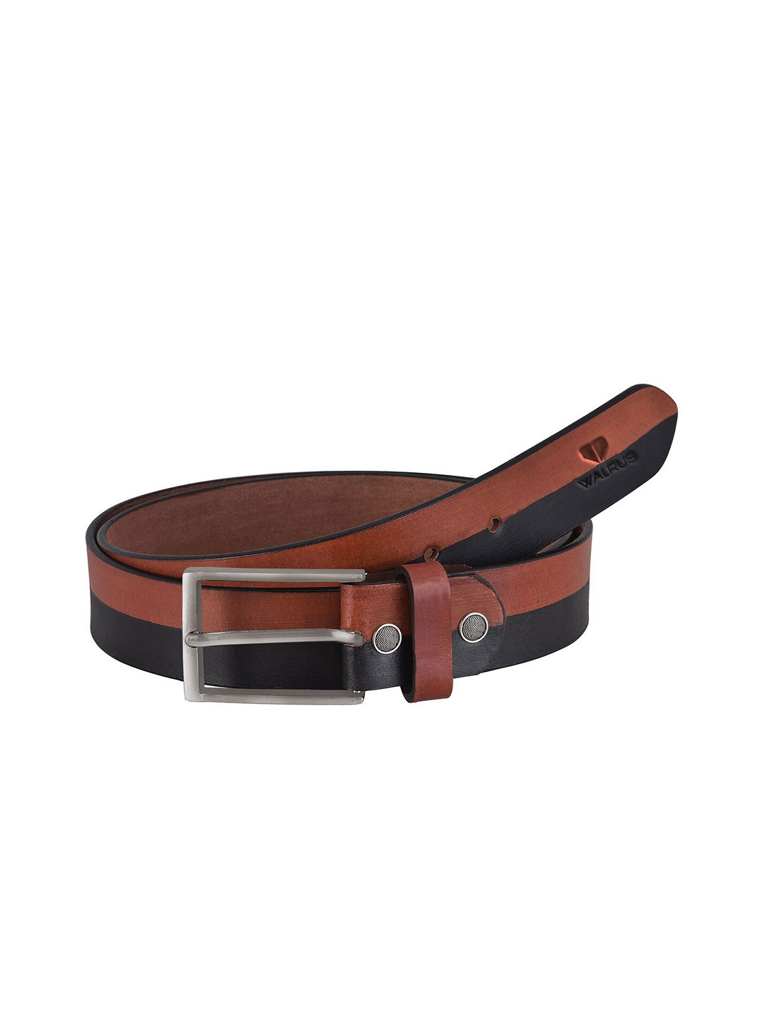 

Walrus Men Striped Genuine Leather Belt, Brown