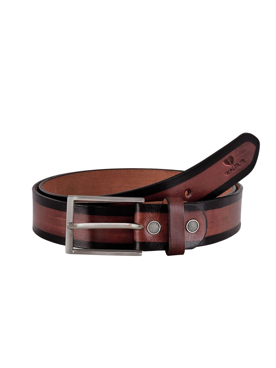 

Walrus Men Striped Genuine Leather Belt, Brown